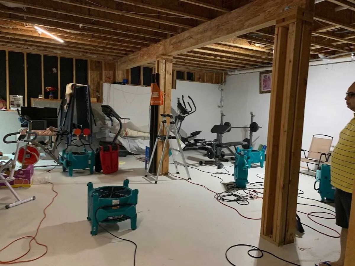 Basement drying equipment setup for Contents Cleaning & Restoration in Oak Ridge